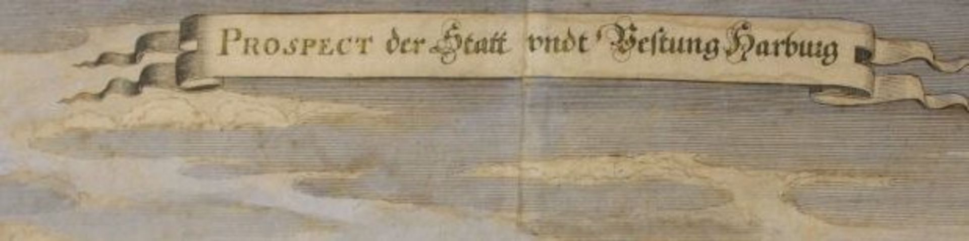 original Merian-Stich, coloriert, Prospect der Statt undt Vestung Harburg, mittig Falz, um 1650, - Bild 2 aus 5