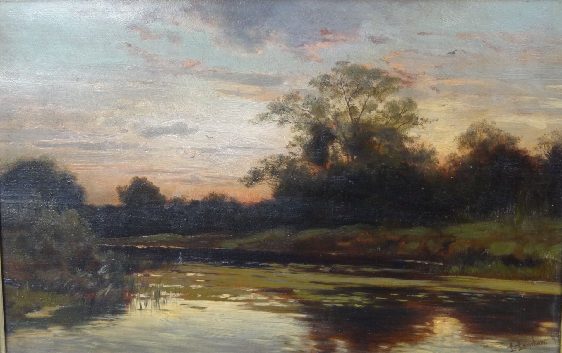 Ludwig LANCKOW (1845-1908) "Abendstimmung" Öl/Holz, gerahmt, verso betitelt, RG 38x53 c