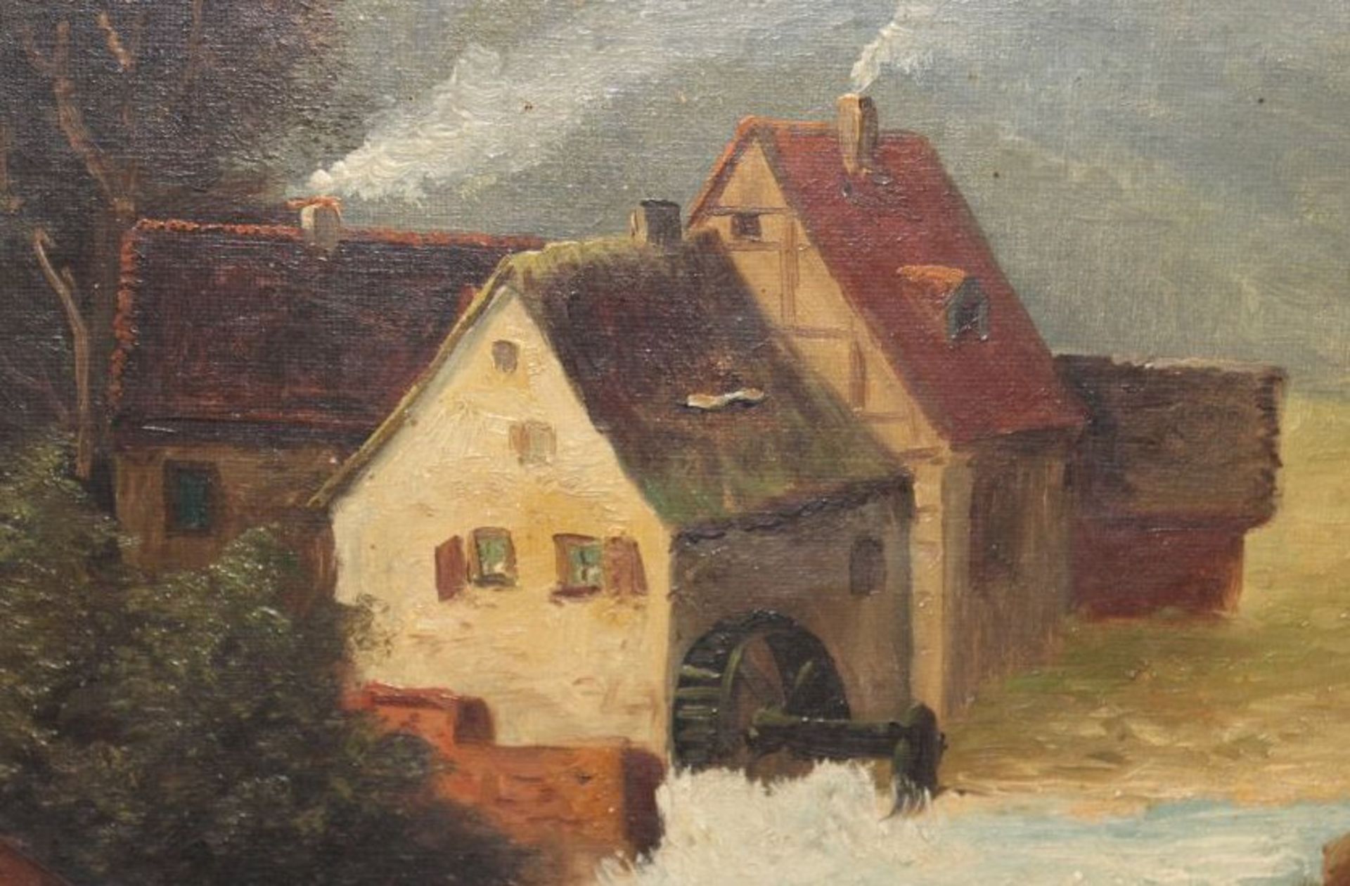 anonym "Wassermühle", Öl/Leinwand, um 1900, restaurierungs bedürftig, gerahmt, RG 70 x 9 - Bild 2 aus 4