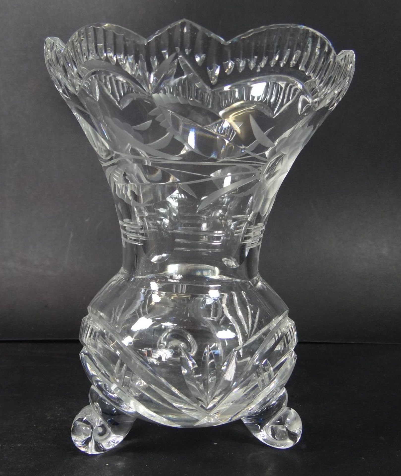 3x div. Kristall-Vasen mit Schliff, 2x Schleuderstern, H-14-15-20 cm, 1x minim. Abplatzer - Bild 4 aus 7