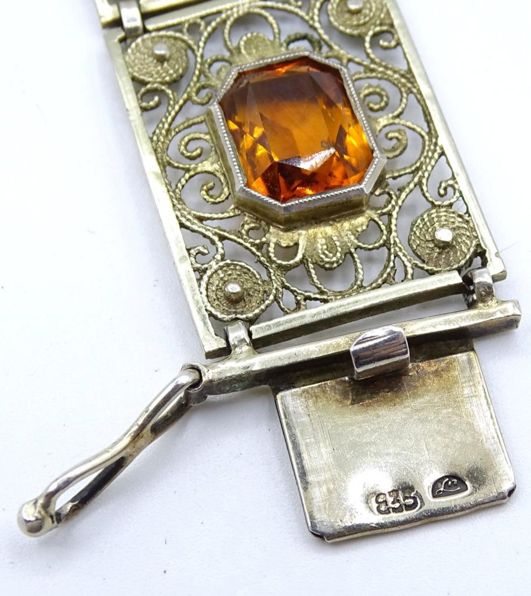 *Filigranes Silber Armband mit facettierten Steinen,Silber 835/000,leicht vergoldet,L-18,7cm,b-17mm, - Image 4 of 4