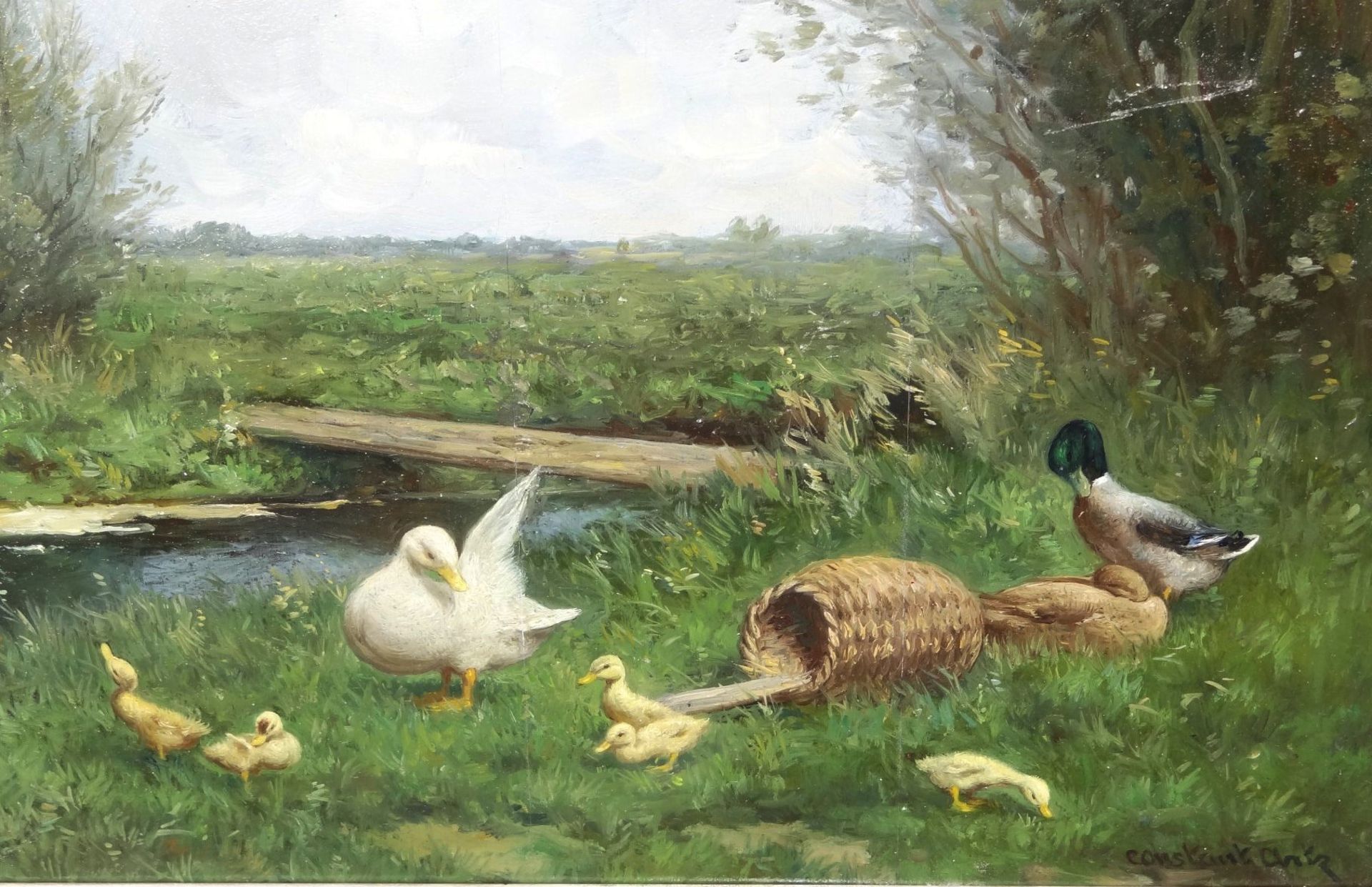 Constant ARTZ (1870-1951) "Entenfamilie auf Wiese", Öl/Holz, 40x50 cm, gerahmt 64x54 c - Bild 5 aus 9