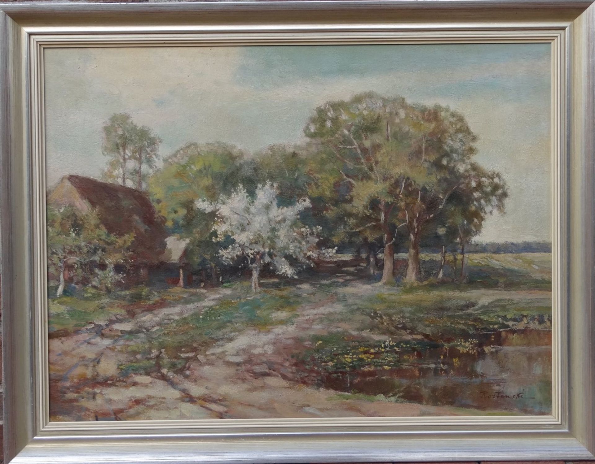 Rostanski "Haus hinter Bäumen" Öl/Platte, gerahmt, RG 59x75 - Bild 2 aus 5