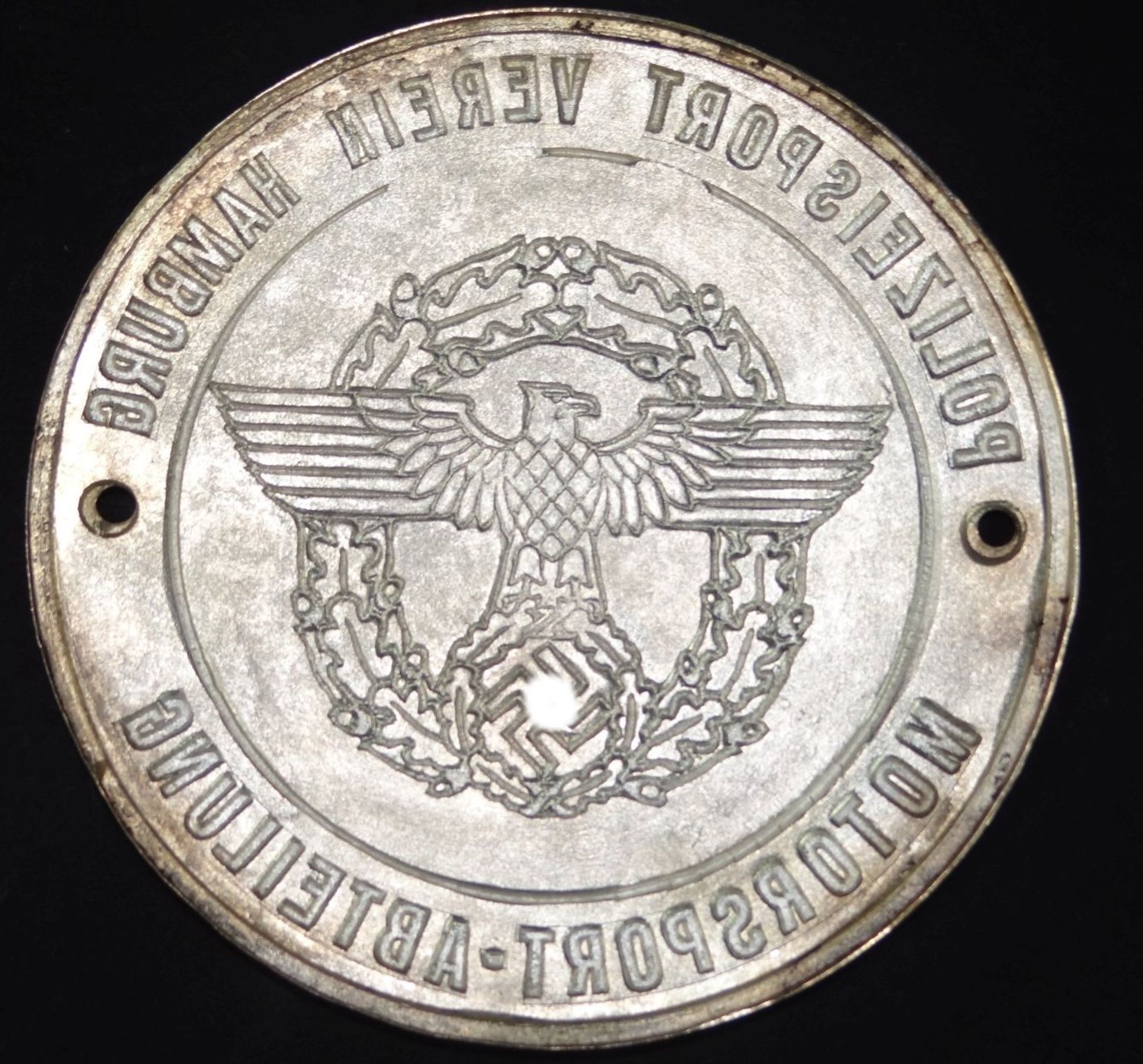 Plakette "Polizeisportverein Hamburg-Motorsport-Abteilung", um 1935 mit Hoheitszeichen, D-9,5 cm - Bild 2 aus 2