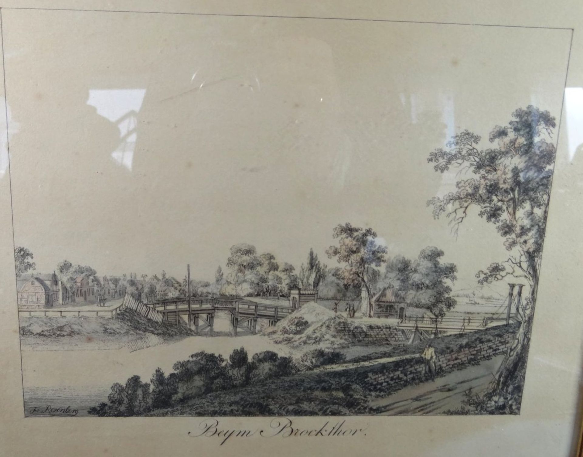 Friedrich ROSENBERG (1758-1833) "Beym Brockthor" color. Stich um 1790, ger/Glas, RG 39x34 cm - Bild 2 aus 4