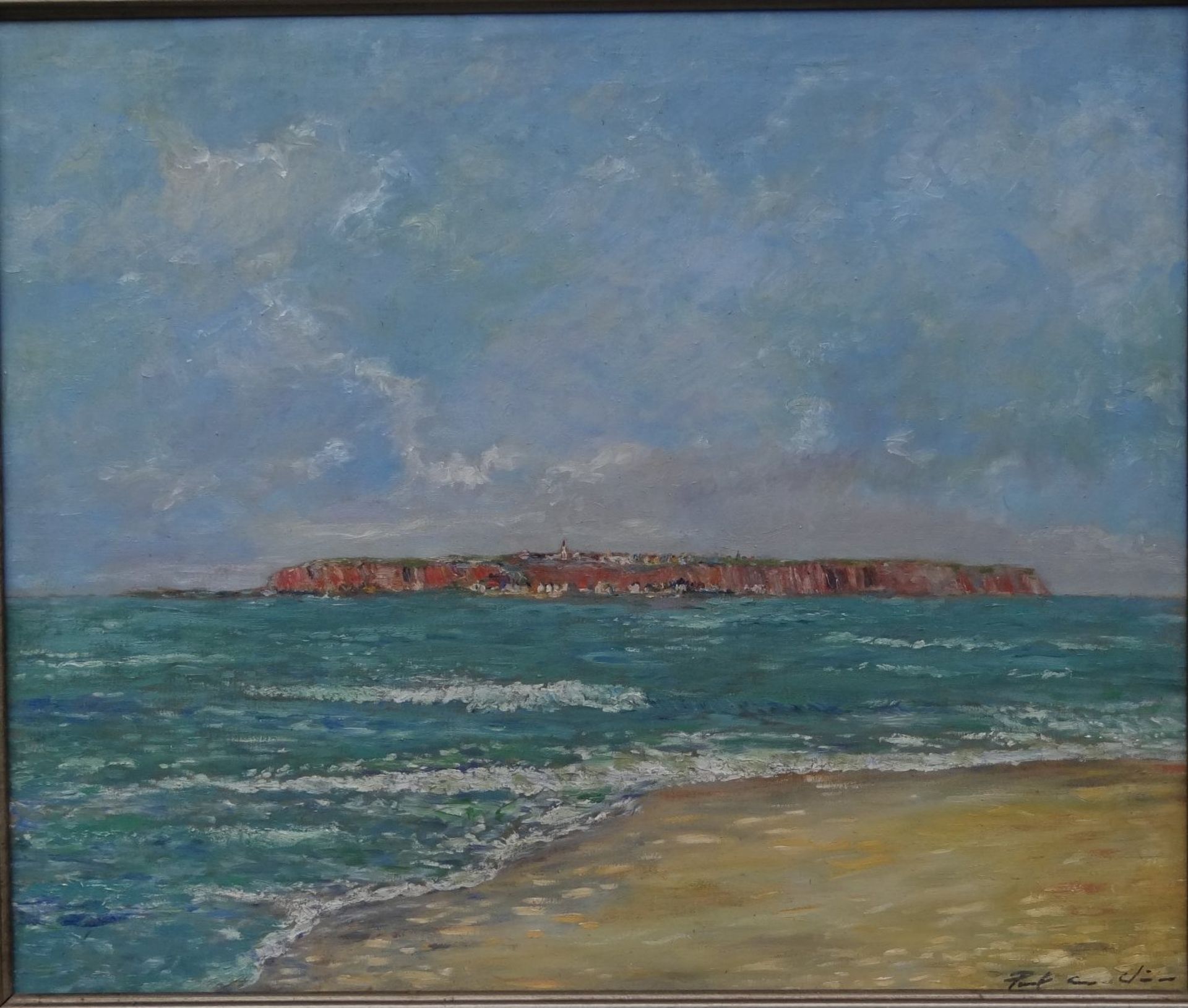 Paul Ernst WILKE (1894-1972) "Helgoland vor 1945" mit bebauten Oberland, Öl/Leinen, gerahmt, RG