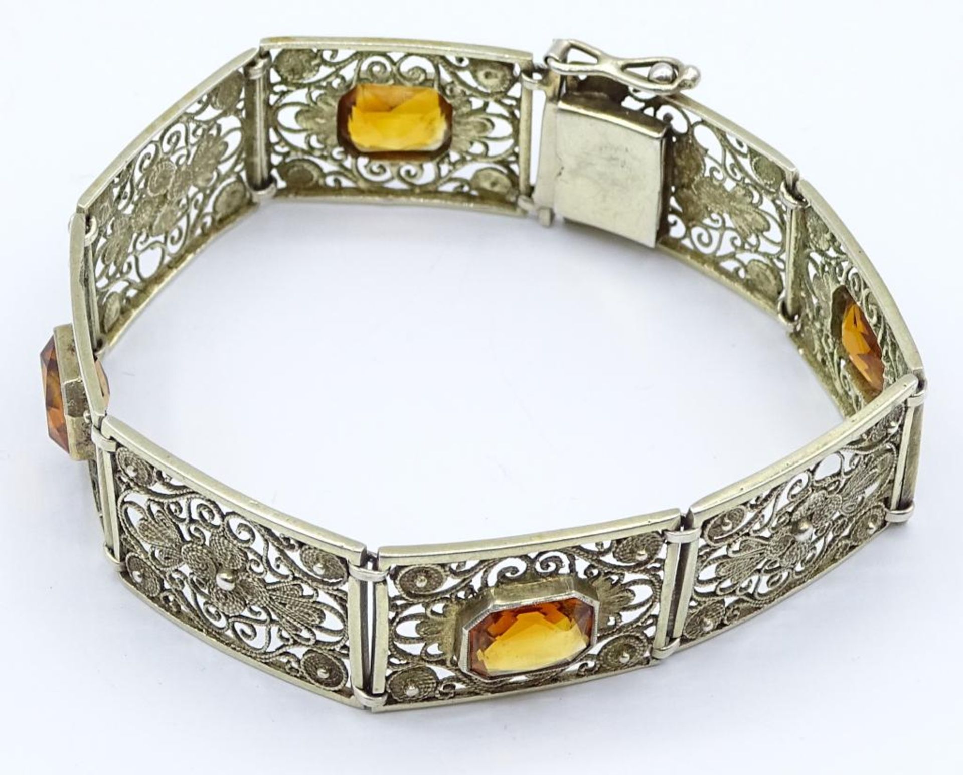 *Filigranes Silber Armband mit facettierten Steinen,Silber 835/000,leicht vergoldet,L-18,7cm,b-17mm, - Image 2 of 4
