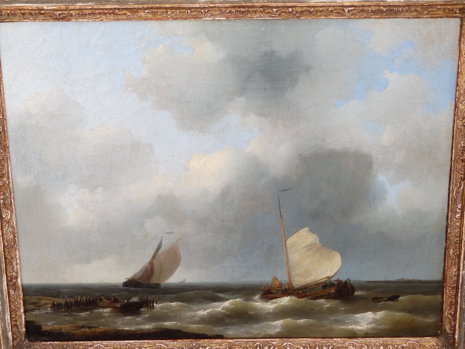 Abraham I HULK (1813-1897) "Fischerboote" Öl/Leinen, doubliert auf Holzplatte, 37x47 cm, gerahmt, - Bild 6 aus 10