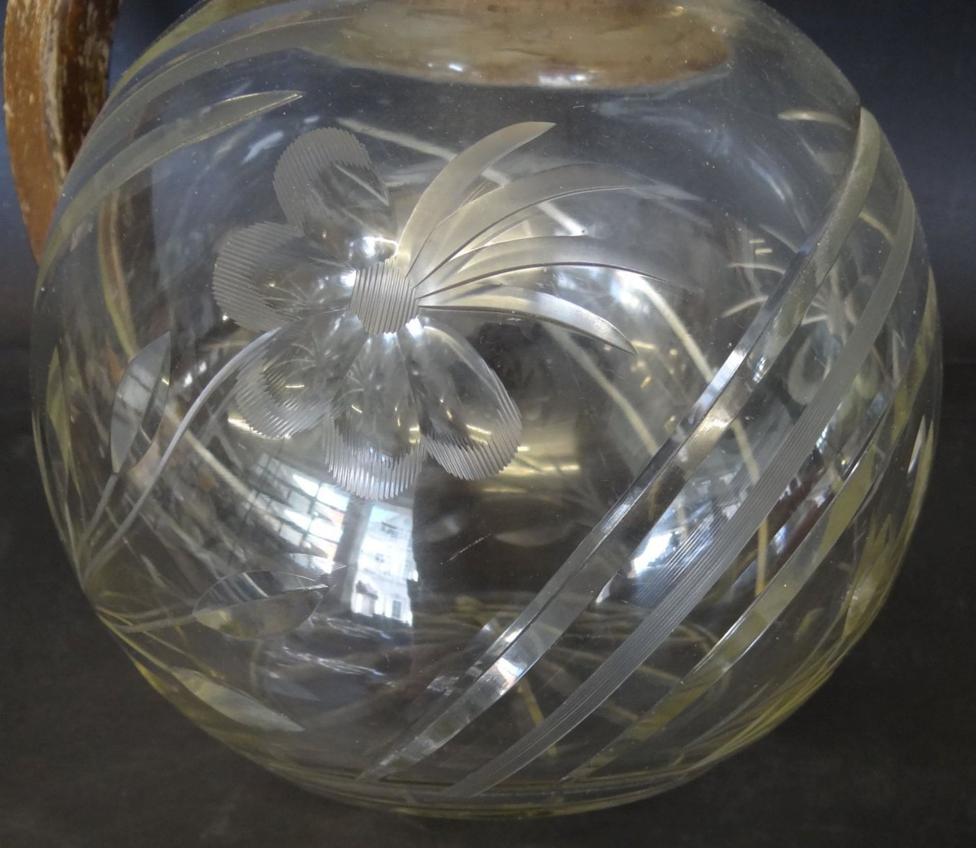 gr. Saftkrug, Kristall beschliffen, versilberte Montur, Holzgriff,mit Eisbehälter, Alters-u. - Bild 4 aus 5