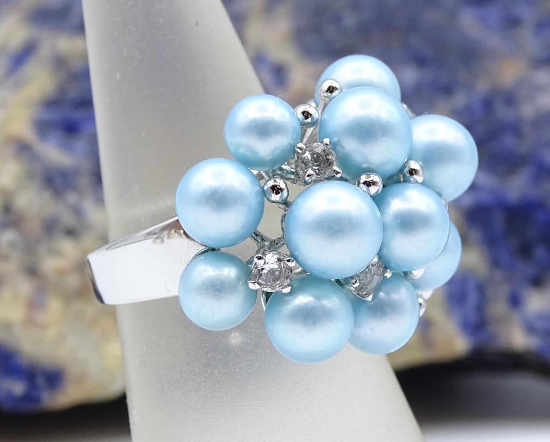 * 925er Silber Ring mit blauen Perlchen, 9,8gr., RG 50 - Bild 2 aus 3