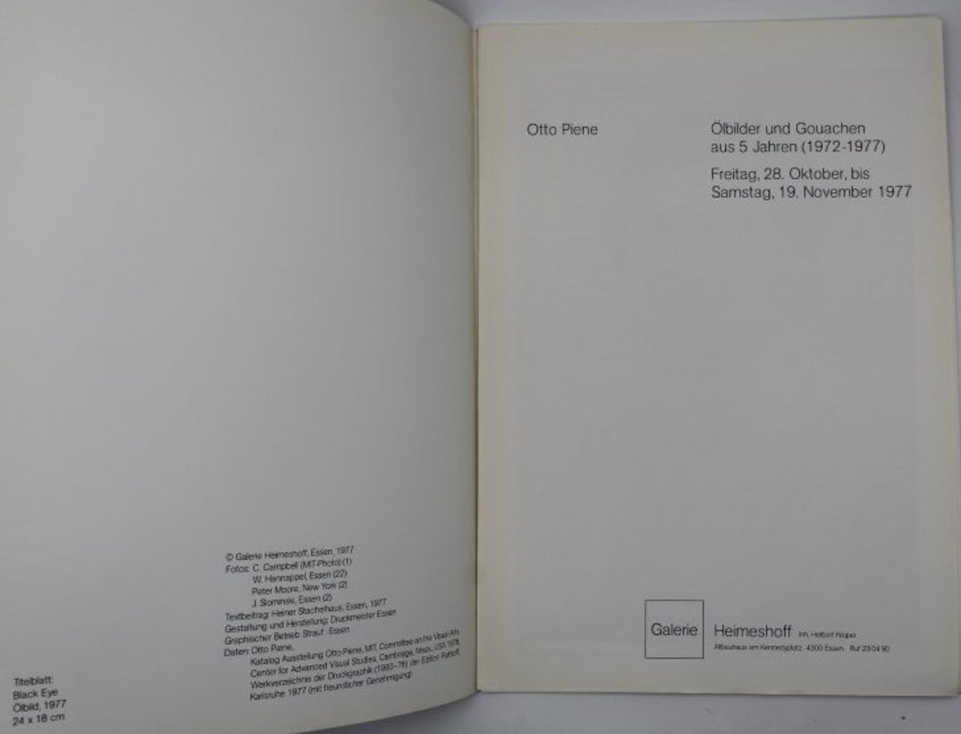 Otto Piene "Ölbilder und Gouachen aus 5 Jahren" 1977, Mappe mit losen Blättern, , PP, limitiert, - Bild 2 aus 3