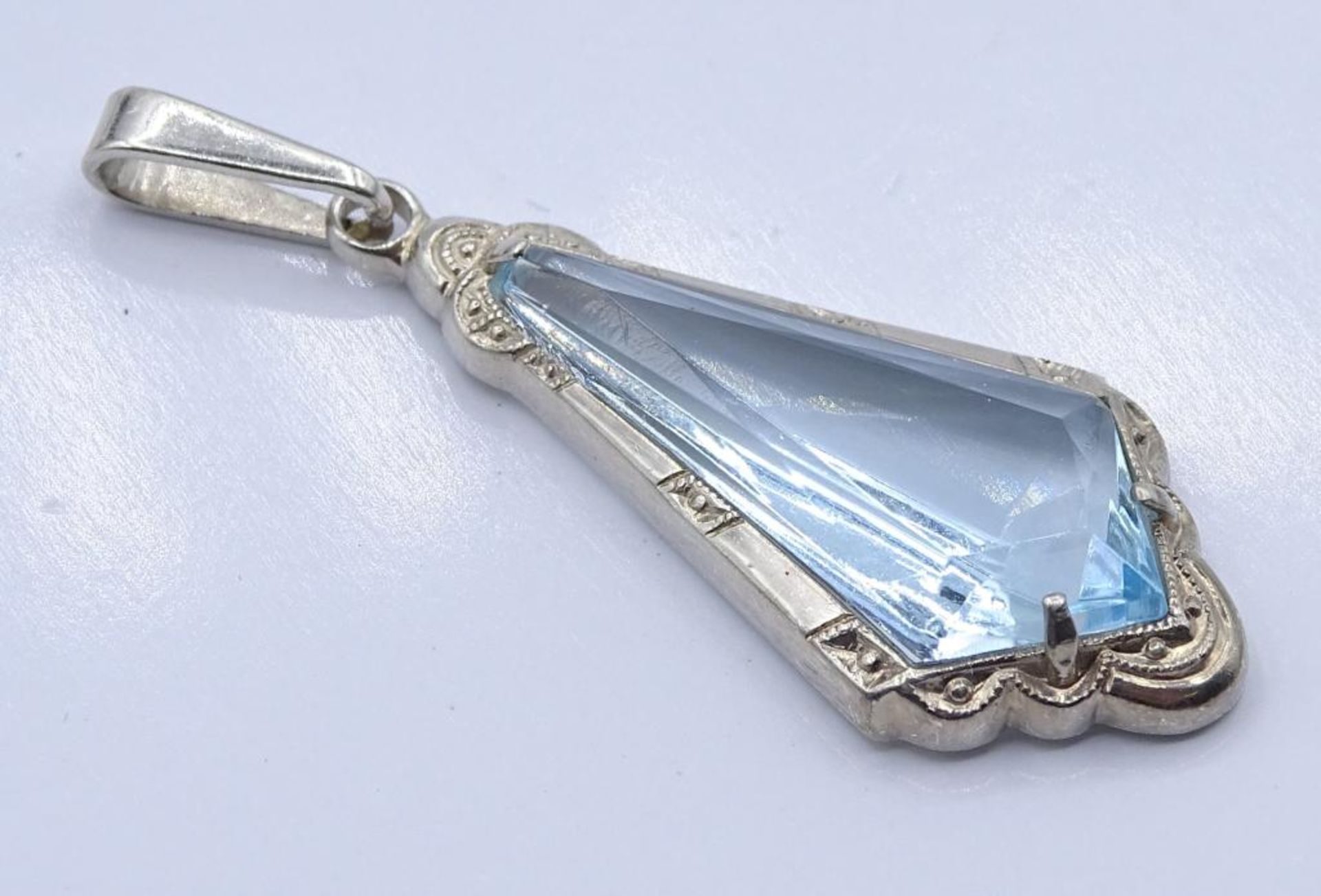 Silber Anhänger mit einen hellblauen facettierten Stein,Silber 835/000, L- 3,5cm, 2,10gr - Bild 2 aus 3