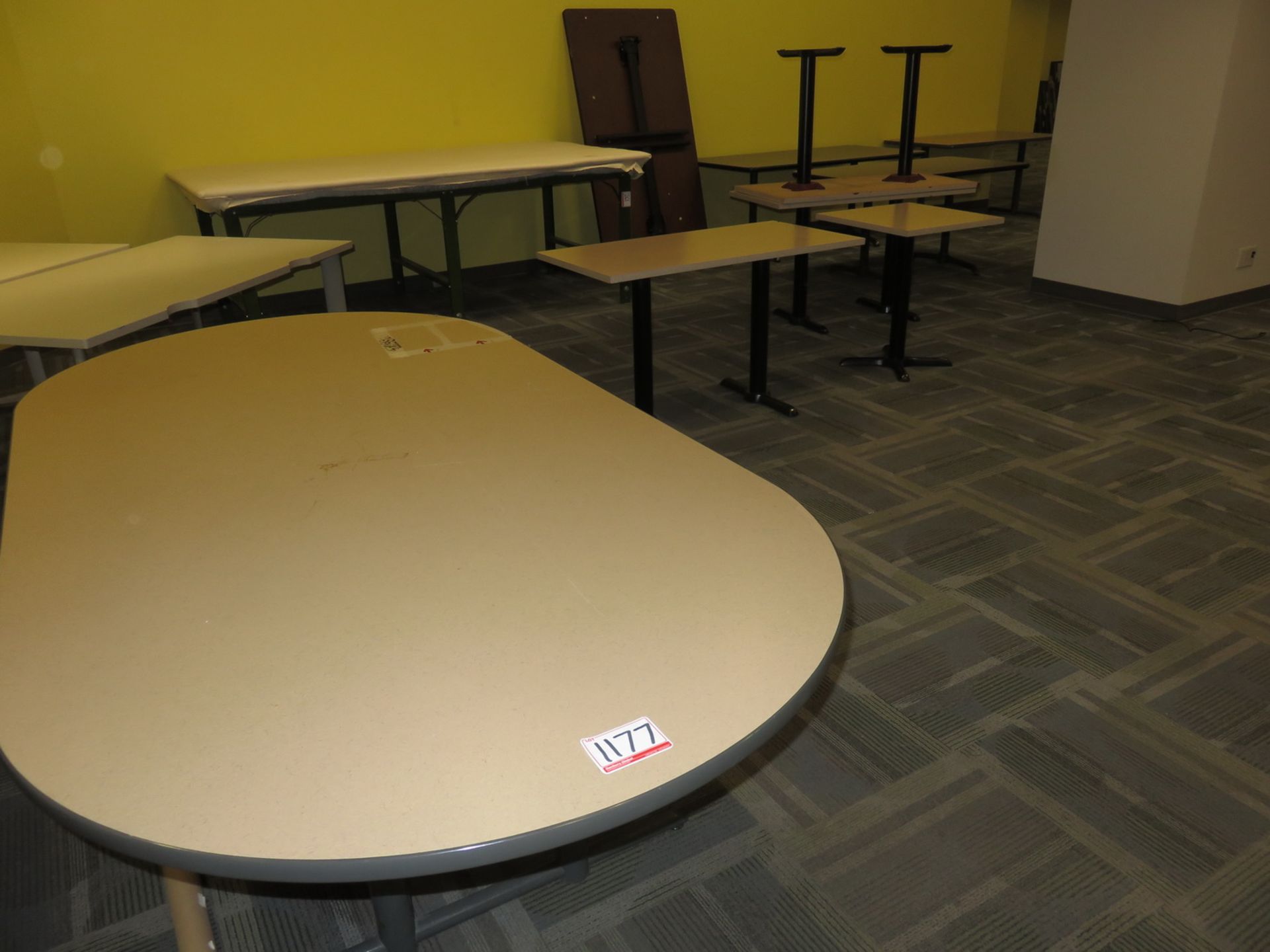 LOT - (13) GREY, BEIGE, WHITE ASSTD TABLES (NO CUTTING TABLE) (FLOOR 5)