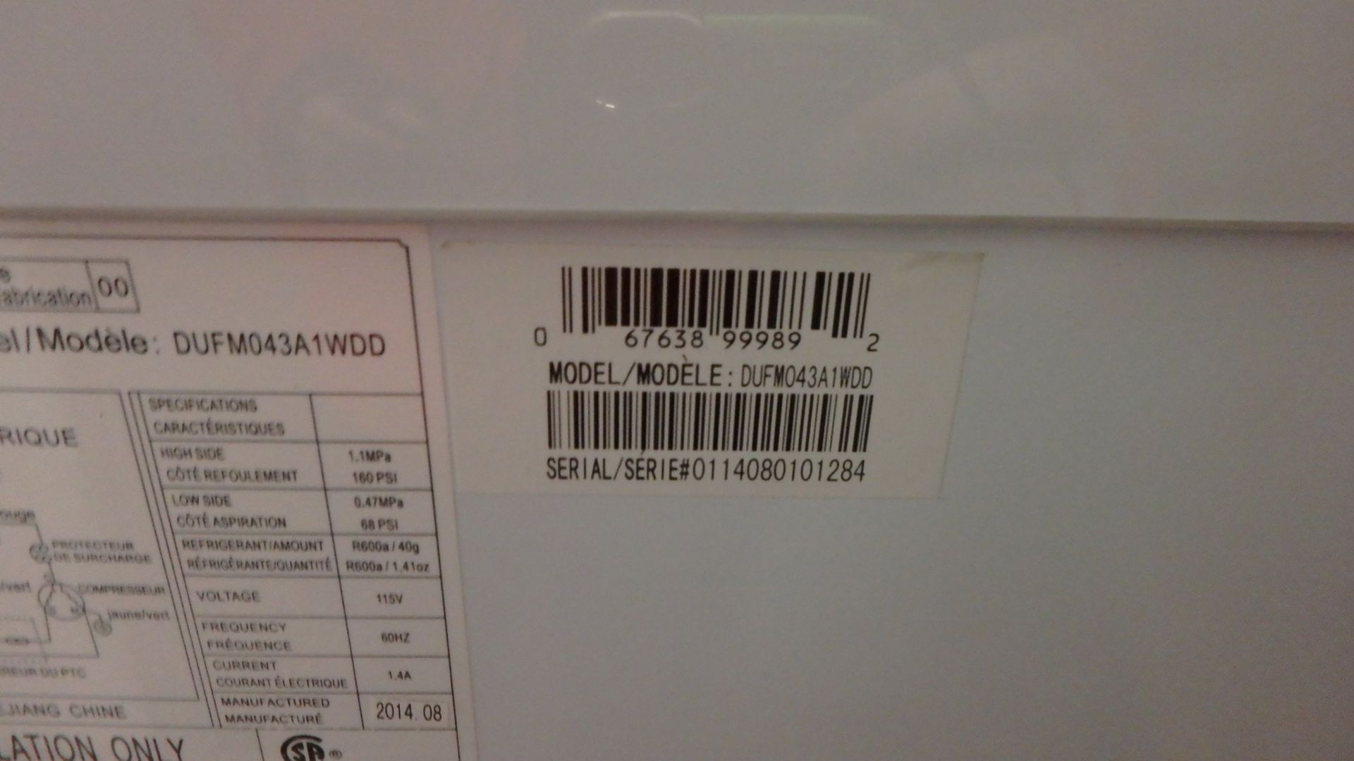 DANBY DUFM043A1WDD 4.3 CUFT WHITE BAR FRIDGE (PICKUP FROM WAREHOUSE 646 MAGNETIC DRIVE TORONTO) - Image 2 of 2