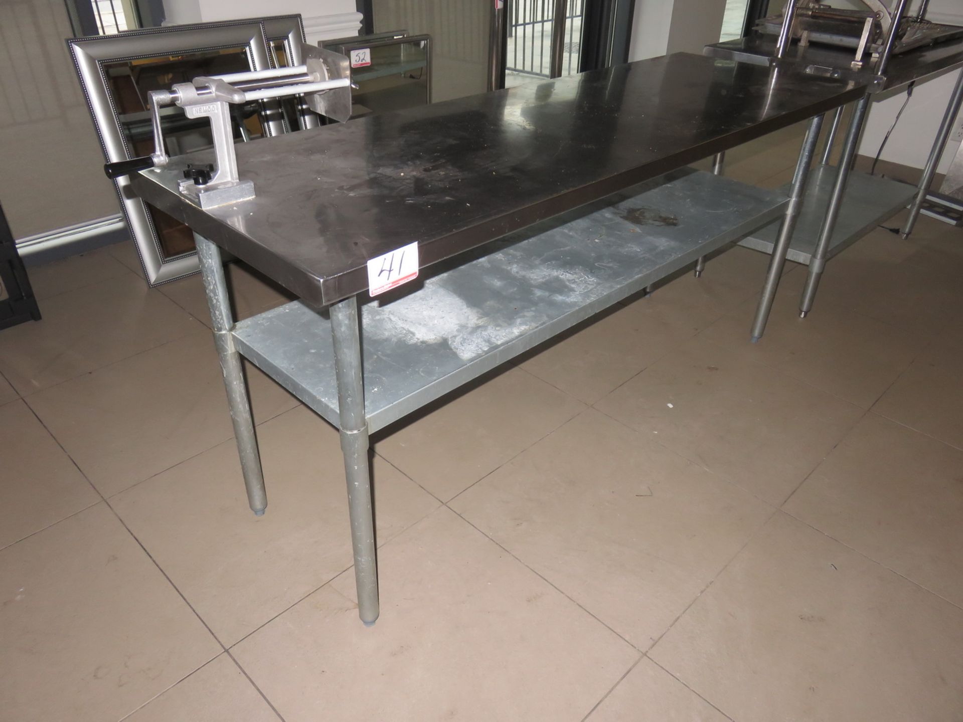 STEEL & STAINLESS 2' X 6' PREP TABLE W/ NEMCO RIBBON FRY CUTTER