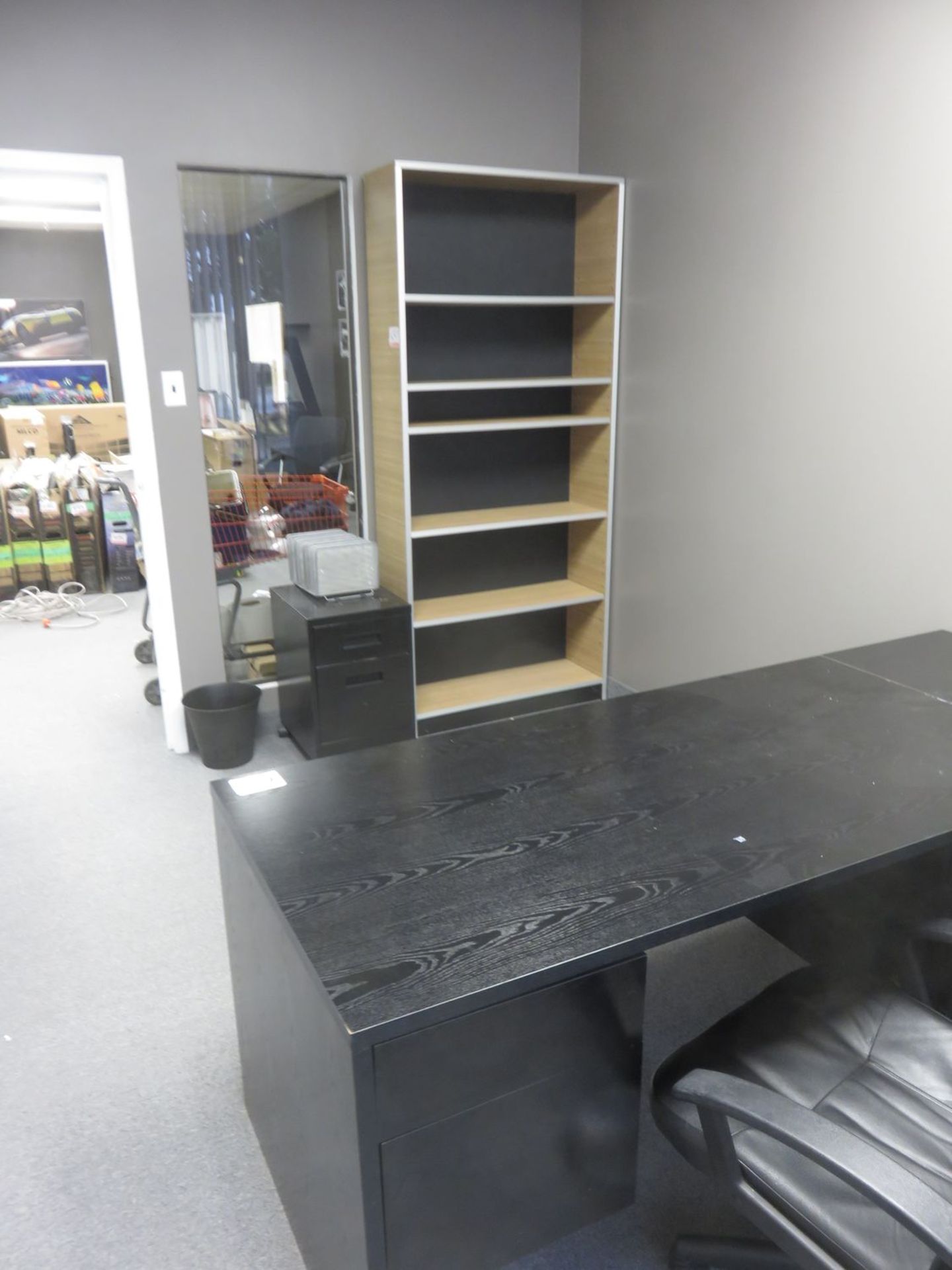 LOT - BLACK DESK, FILE CABINET, & BLACK TABLE IN NEXT OFFICE - Image 2 of 3