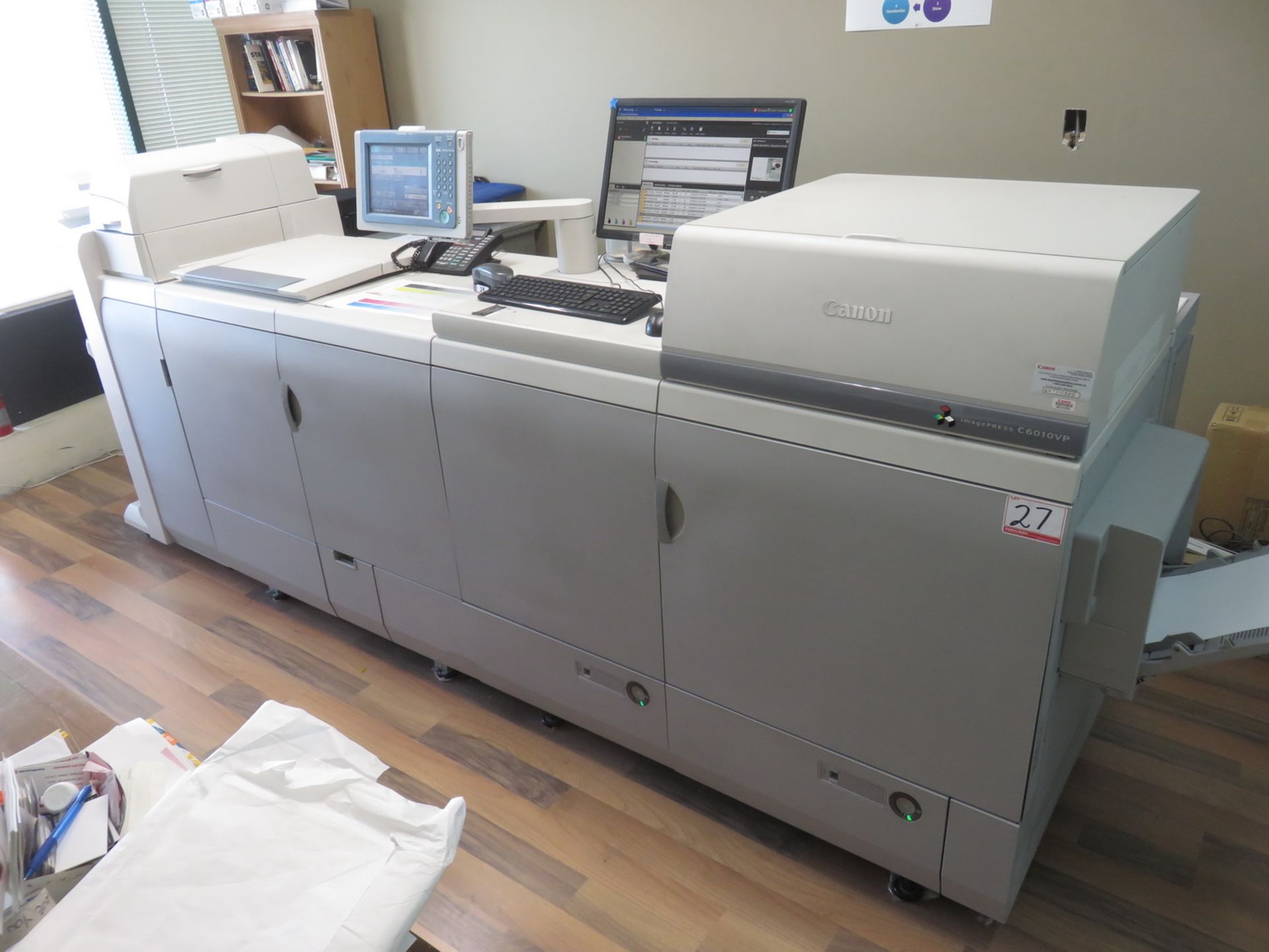 2012 CANON IMAGEPRESS C6010VP DIGITAL COLOR SHEETFED PRODUCTION PRINTER W/ HIGH CAPACITY STACKER,