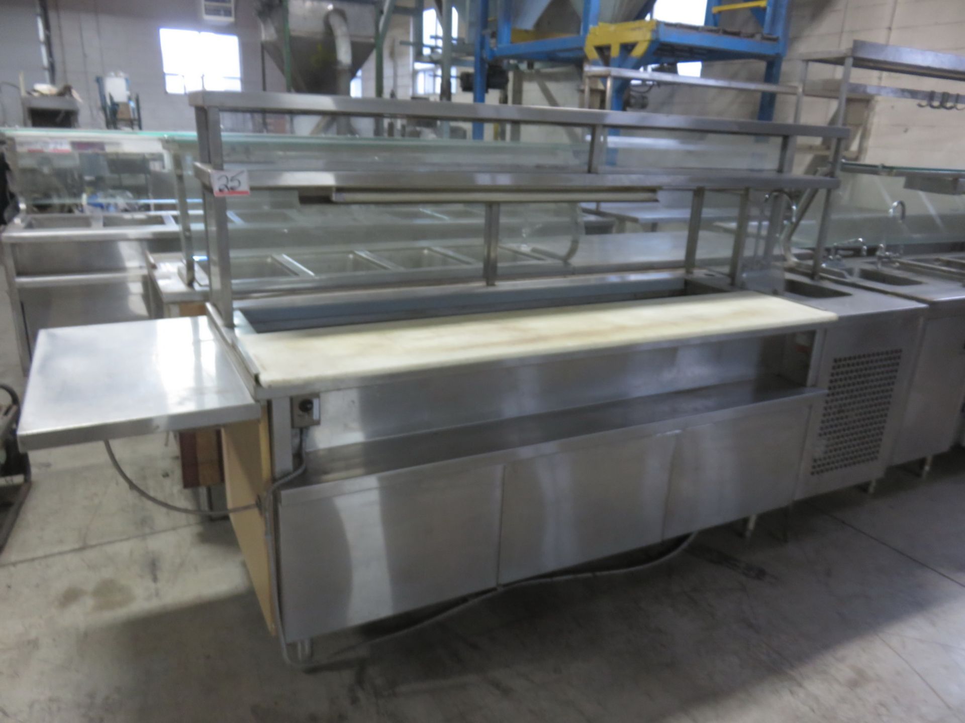 GENERAL APPROX 112"L REFRIGERATED SANDWICH PREP STATION W/ BUTCHERS BLOCK, COMPRESSOR & HAND WASHING