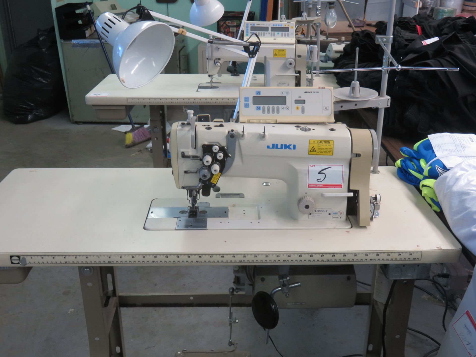 JUKI LH-3168-7 DOUBLE NEEDLE LOCKSTITCH SEWING MACHINE W/ JUKI CP-130 DIGITAL PROGRAMMABLE