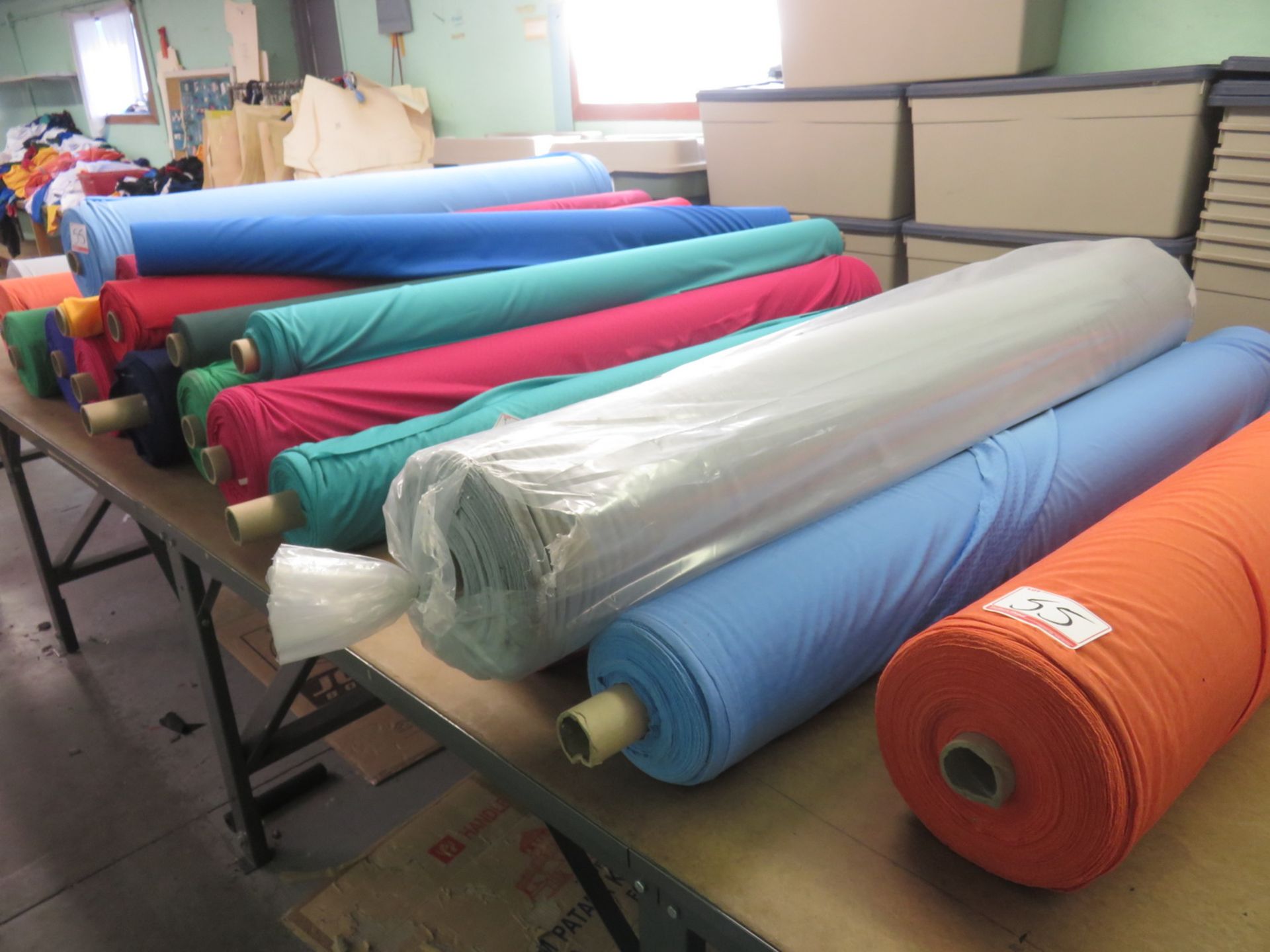 LOT - RED, BLUE, ORANGE, ETC ASSTD ROLLS OF FABRIC (APPROX 20 ROLLS) - Image 2 of 2