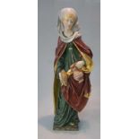 Heilige Elisabeth von Thüringen Lindenholz, vollplastisch geschnitzt, gefasst vergoldet, Attribute