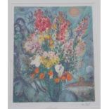 Chagall, Marc, nach: Großes Blumenstillleben großformatiger Offsetdruck auf Japanpapier, unten links