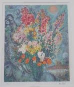 Chagall, Marc, nach: Großes Blumenstillleben großformatiger Offsetdruck auf Japanpapier, unten links