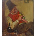 Gemälde "Trinker" Öl auf Leinwand, "Wein trinkender Mann m. Hut", sign. Roeseler, Maße 43 x 38 cm,