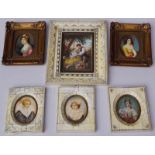 Miniaturen sechs Lupenmalereien, Tempera auf Elfenbein nach historischen Vorbildern, 2 x m.