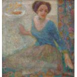 May, Heinz (1878 Düsseldorf -1954 Ebd. Rheinischer Expressionist): Dame mit Goldfischglas Stark