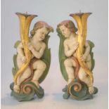 Paar Leuchter-Engel, Holz geschnitzt, nach barockem Vorbild wohl Lindenholz geschnitzt und