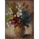 Funke, Bernd (1902Essen-1988Heide): Blumenstilleben mit Mohn und Kornblumen in Kugelvase Öl auf