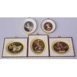 5 Miniaturen, 1. H. 20. Jhd. fünf Lupenmalereien Tempera auf Elfenbein nach Originalen (17. - 19.