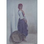 Hertel, Albert (1843 in Berlin;  12. Februar 1912 ebenda): Stehendes Mädchen mit Korb Öl auf