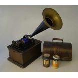 Edison Standard Phonograph Orange New York 1905 Im Eichenholztransportkasten originaler lackierter