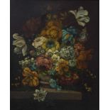 Wiener Maler um 1820 -Blumenbouquet in Marmorvase Öl auf Leinwand - Blumenboquet mit Tulpen Rosen