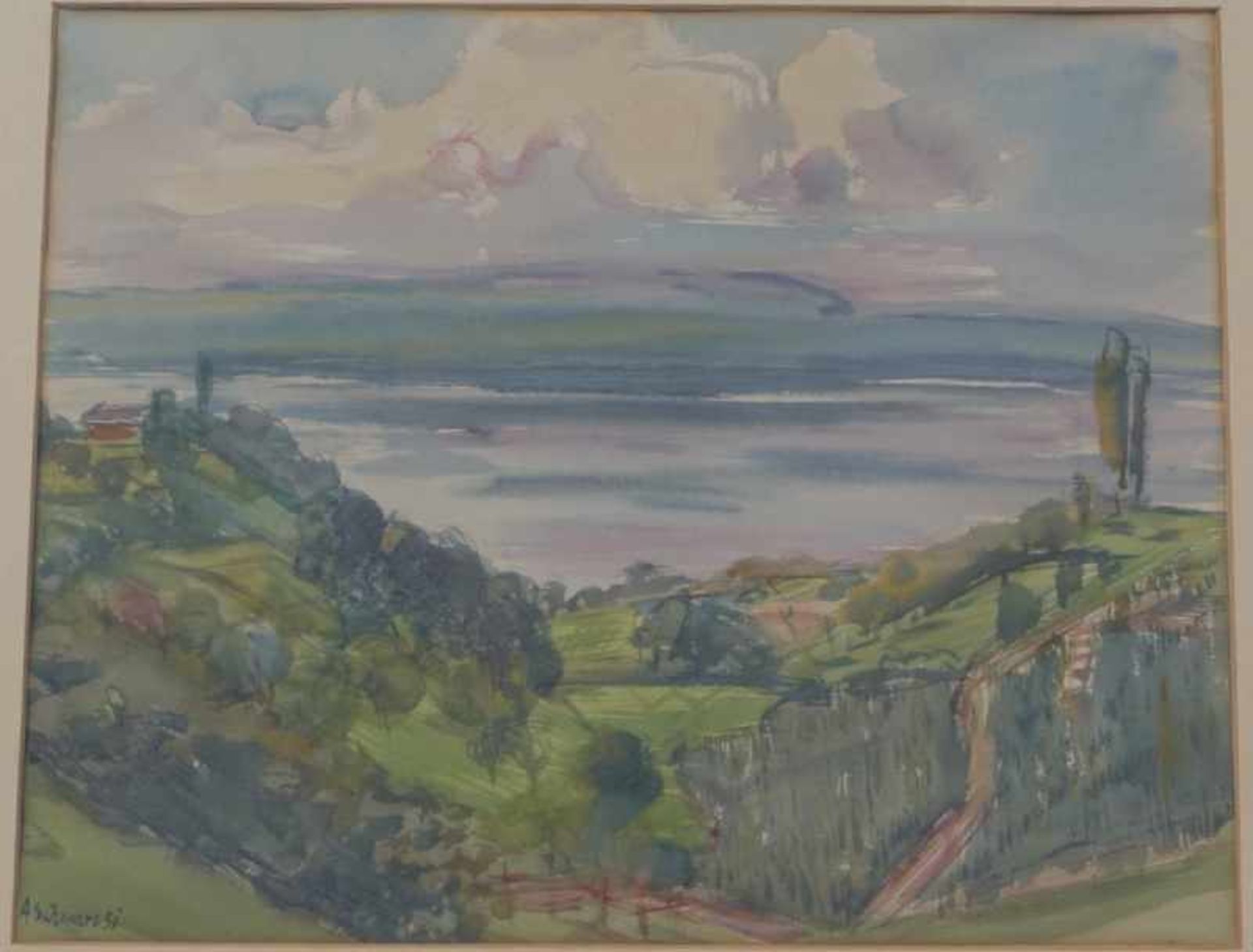 Schwarz, August ( 1896 Mannheim - 1969 Überlingen): Italienische Panoramalandschaft Aquarell auf