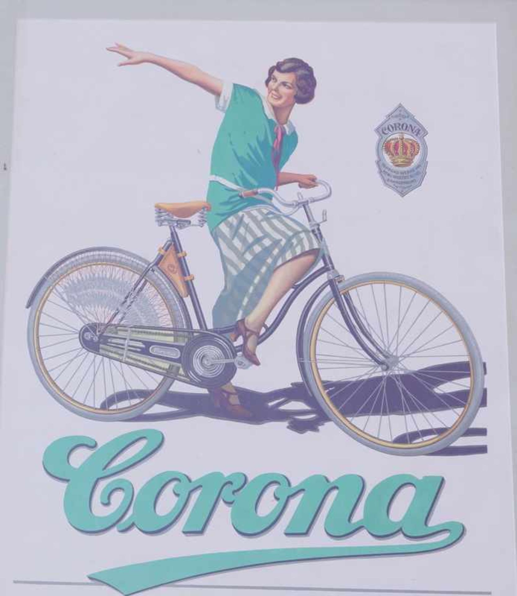 Corona Fahrräder, Werbeplakat der 20er Jahre Farblithographie, Plakat für die Corona-Werke in