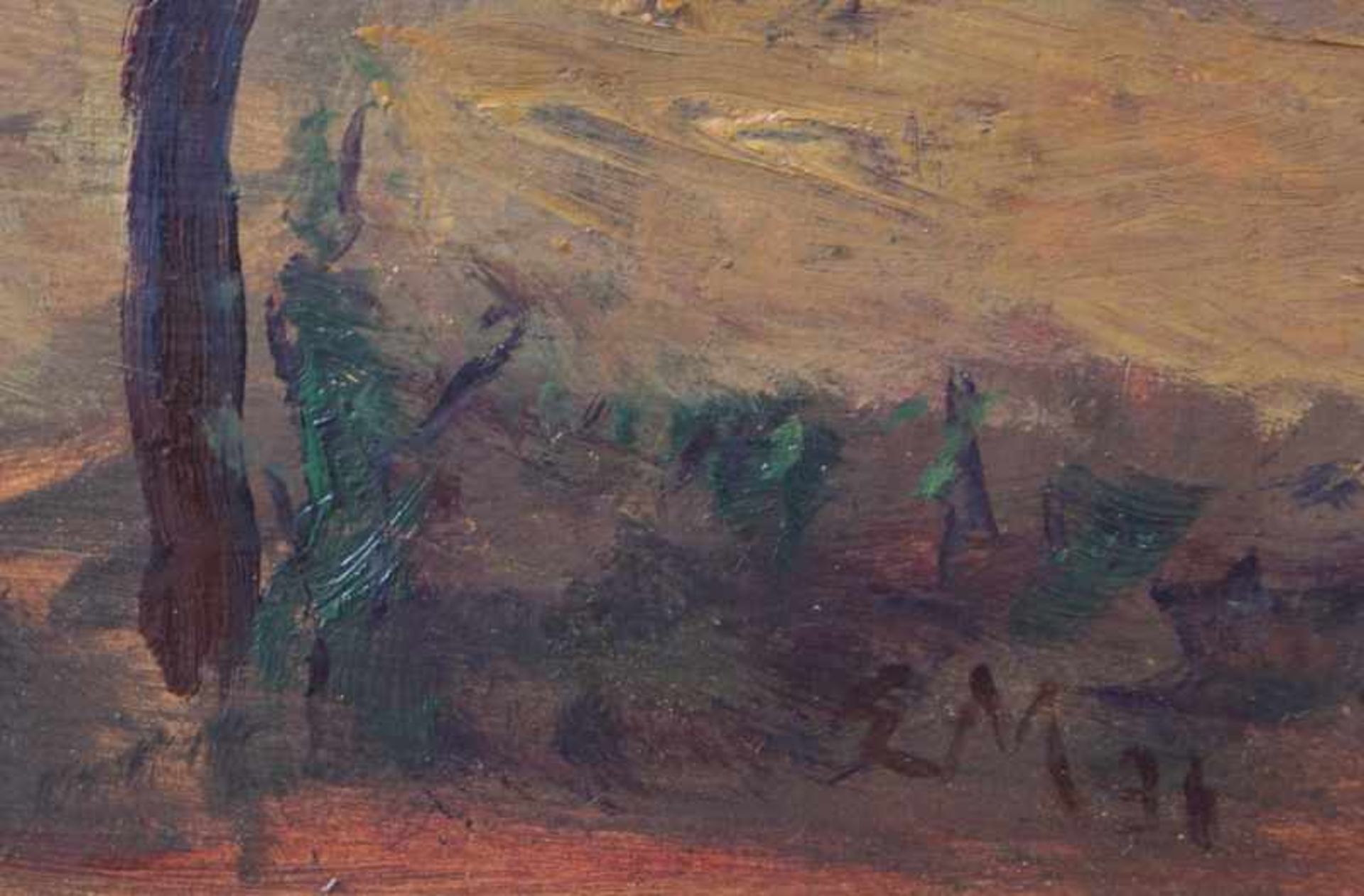 Morgenthaler, Ernst (1887 in Kleindietwill-1962 in Zürich): Landschaft mit Prozession Öl auf LW, - Image 4 of 5