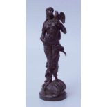 Schöne orientalisch Tänzerin mit Eule um 1900 Bronze-Guss mit dunkelbrauner Kunstpatina, schöne