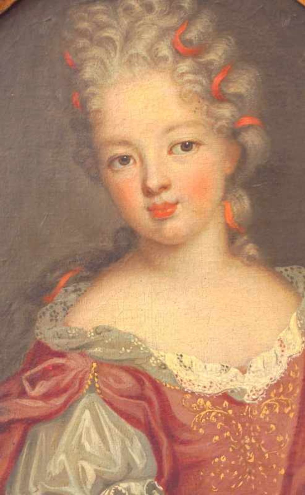 französischer Maler des 18.Jhd.: Porträt eines aristokratischen Mädchens, um 1750 Öl auf Leinwand - Image 2 of 2