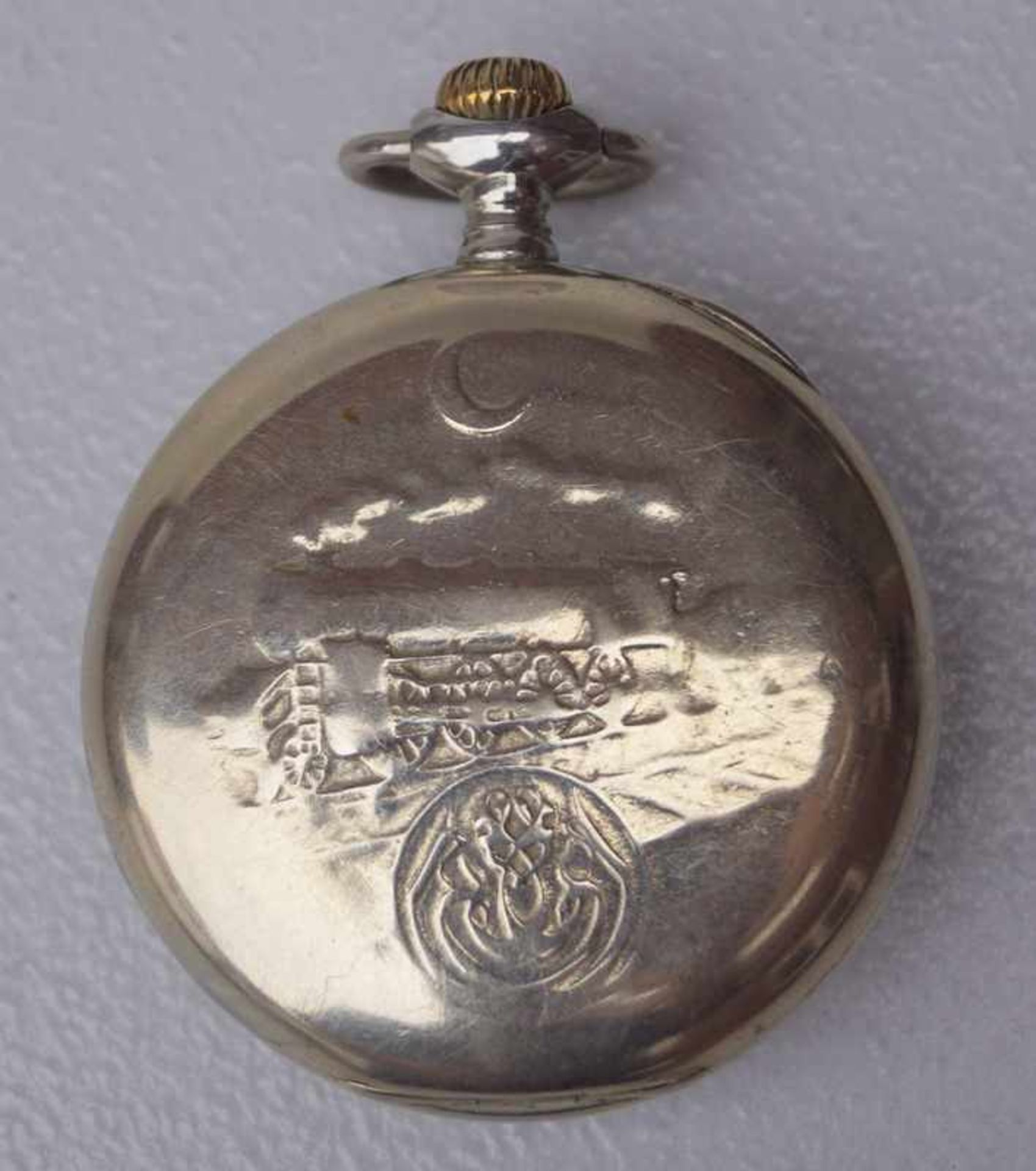 Seltene "Zenith" Taschenuhr um 1900 für den arabischen Markt Eisenbahneruhr, vernickeltes Gehäuse - Image 2 of 2