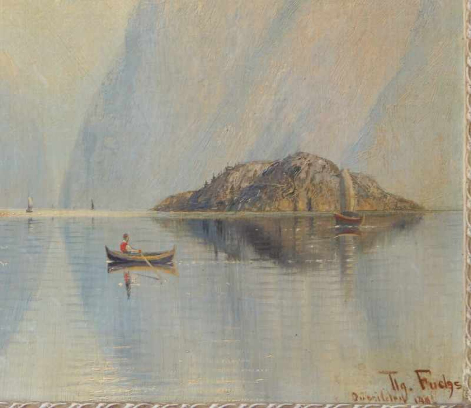 Therese Fuchs (1849-1898): Fjordlandschaft Mit Booten und Häusern vor Gebirgspanorama, Öl auf LW, - Image 2 of 3