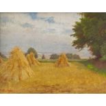 Grab, Bertha Edle von (1840 Prag-1907 ebenda): Spätsommerliche Landschaft mit Heugabe Öl auf