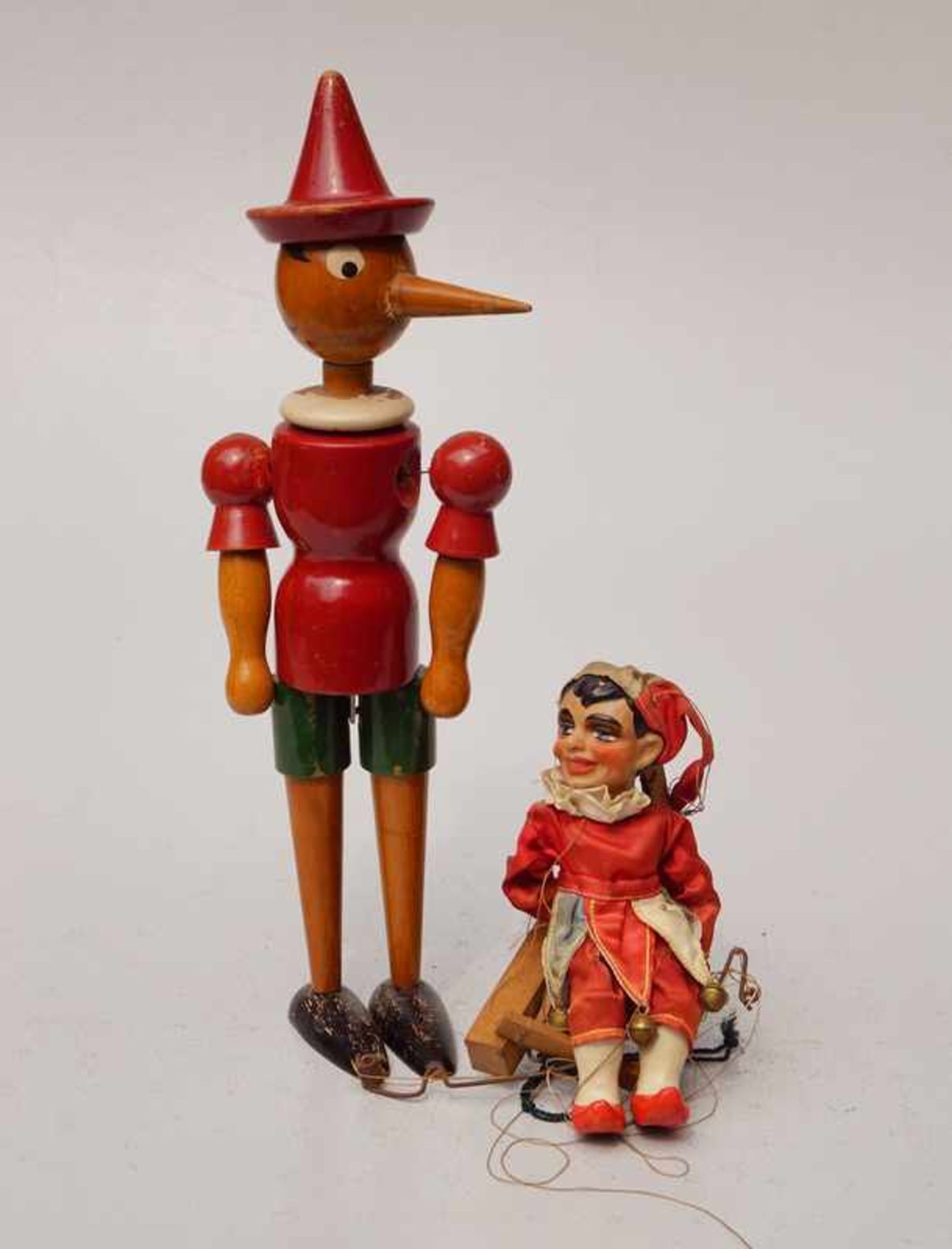 Pinocchio Holz-Gelenkpuppe wohl Marco Zanuso + 1 Kasperle Marionette Pinocchio Gelenkpuppe wohl