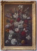 Italienisches Blumenstilleben um 1700 Großes Stillleben mit Schneeballblüten, Lilien und Tulpen,