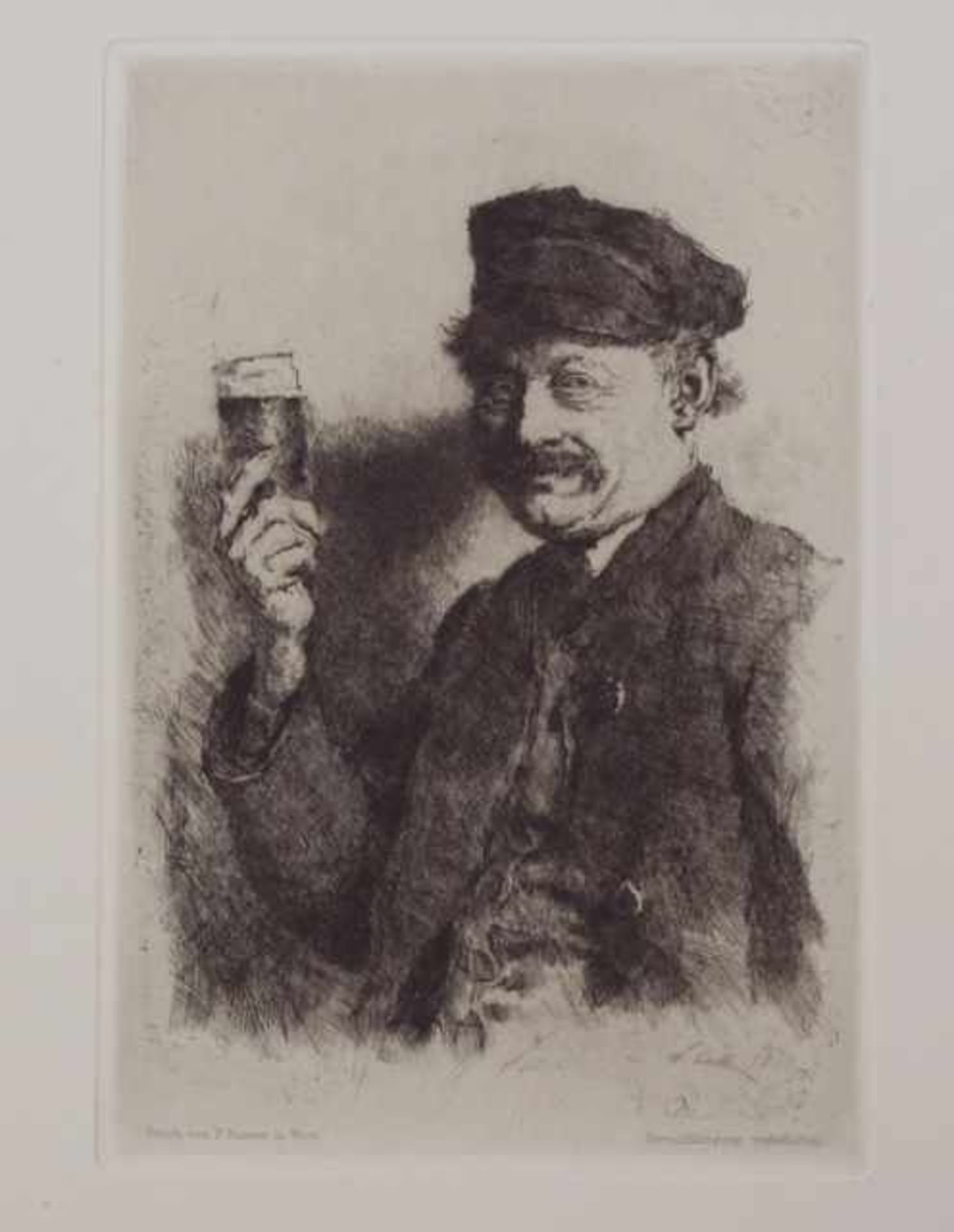 Leibl, Wilhelm (*1844 in Köln,  1900 in Würzburg): Sammlung dreier Grafiken Radierung "Der - Image 2 of 4
