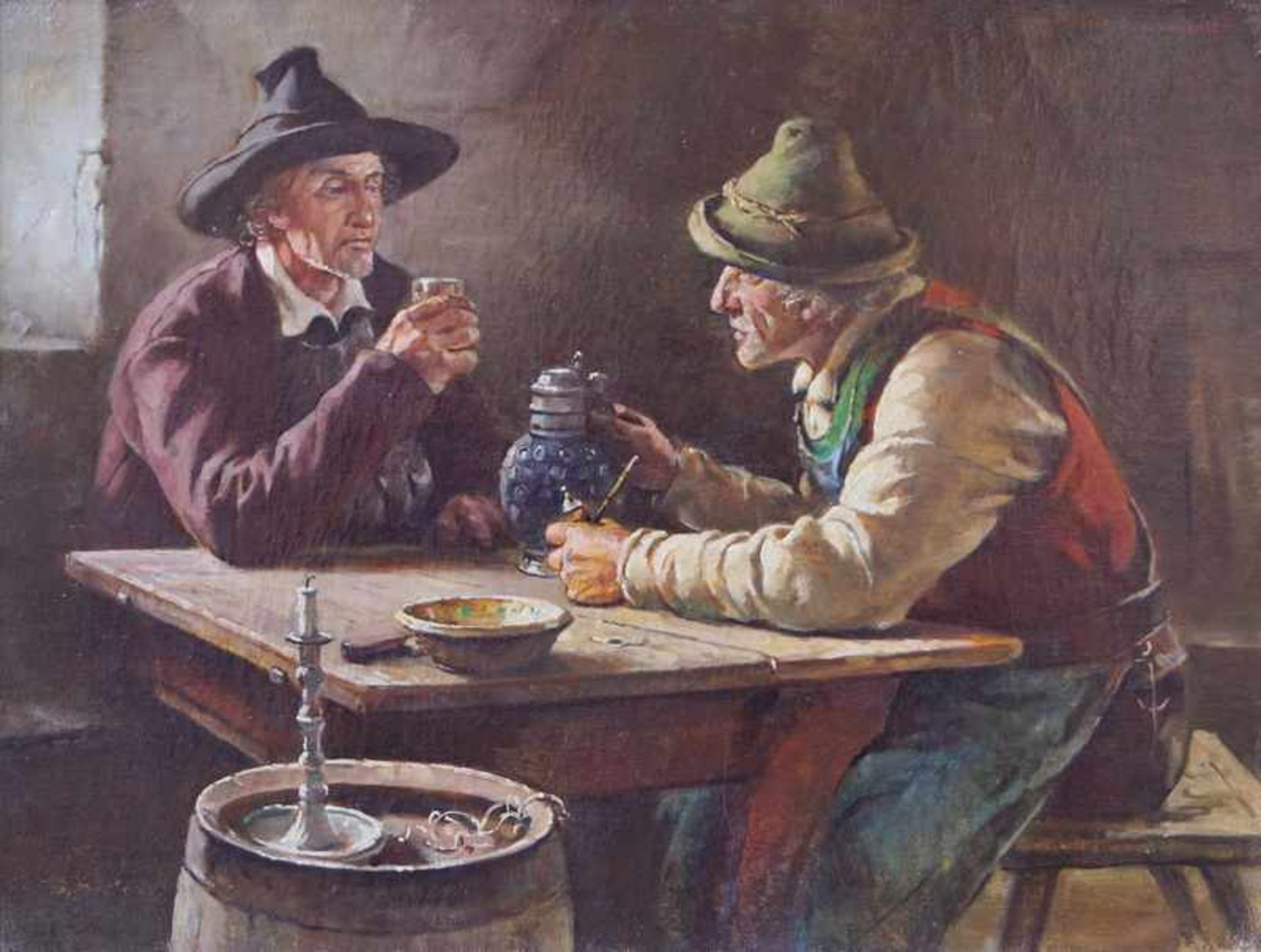 Lindenschmit, Hermann (1857 in Frankfurt am Main - 1939 in München): Zwei Bauern am Wirtshaustisch