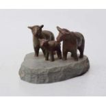Schafsfamilie Bronze und grüner granit , Unsigniert , Naturalistische Darstellung von 2 Schafen