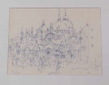 Prokop, Josef (1889-1969): Ansicht des Markusdomes in Venedig, dat.1966 Rohrfeder (Filzstift?) auf